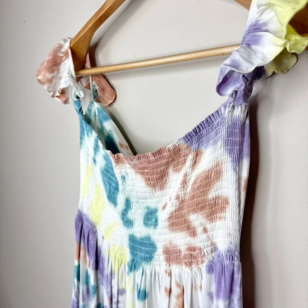 NWT Chaser Tie Dye Ruffle Off-Shoulder Button Front Midi Dress Womens Size Small